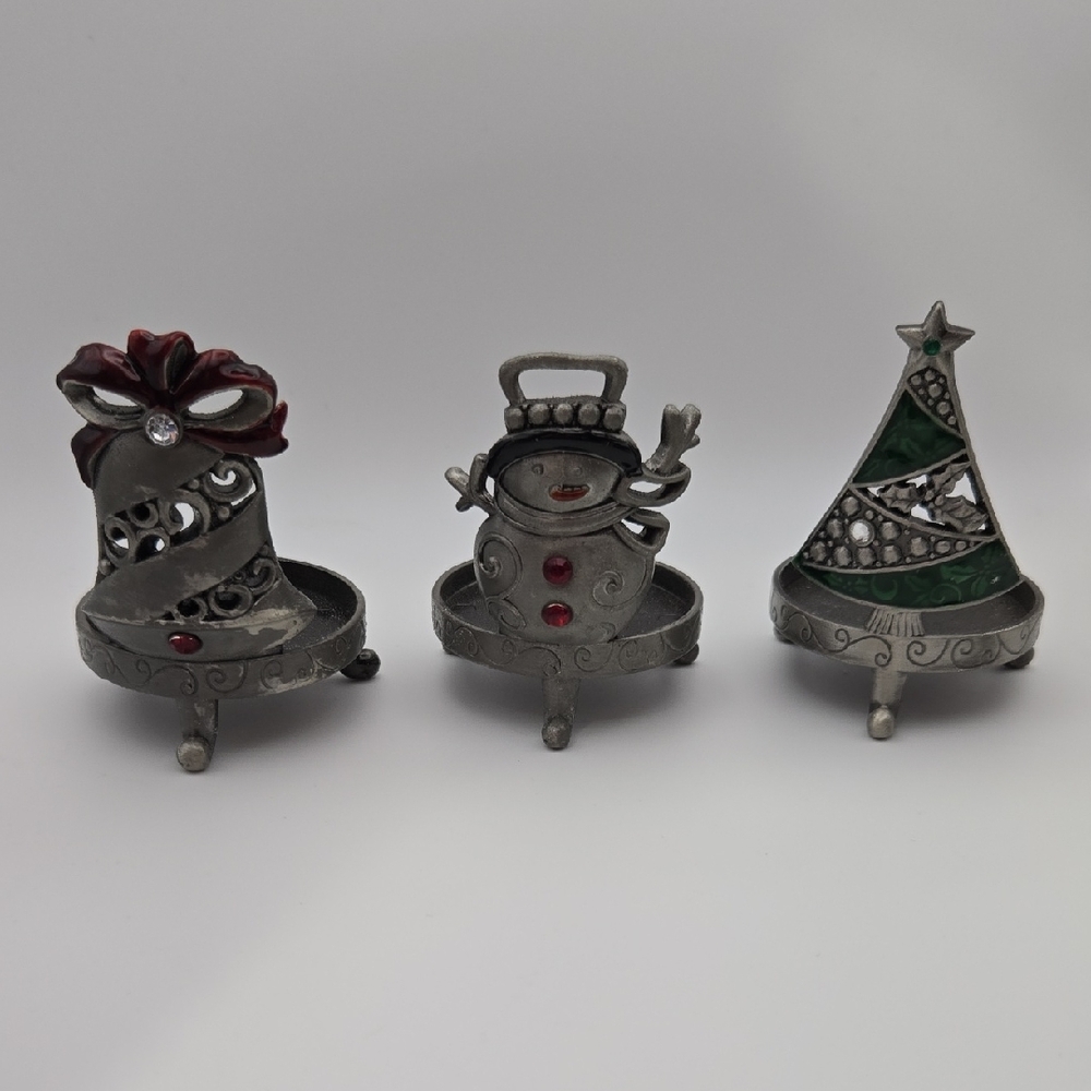 Pewter Votive Jeweled Candle Holders Christmas
